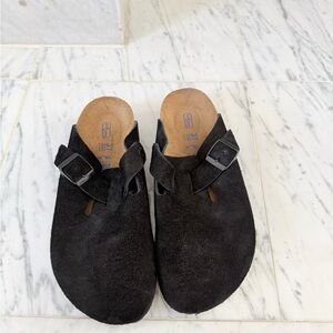 Black Suede Birkenstock Clogs